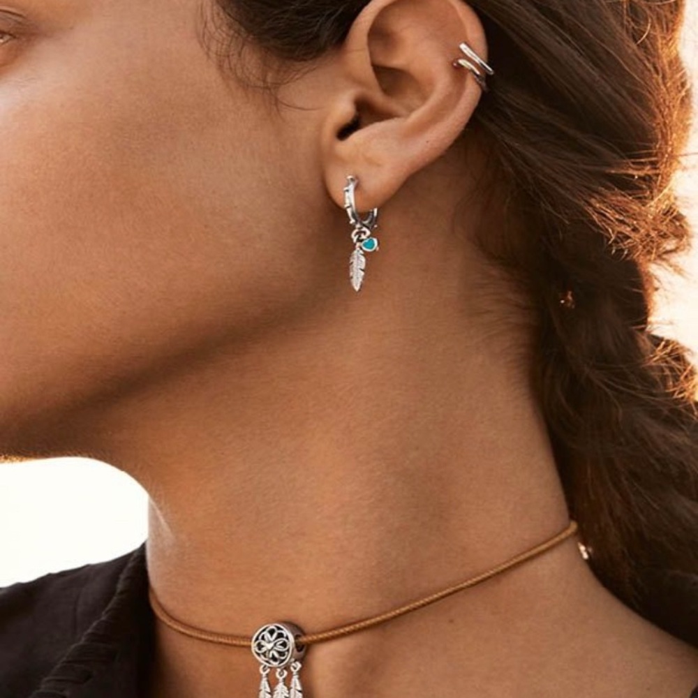 New Pandora Spiritual Feather Dangle Earring